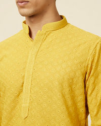 Manyavar Men Mustard Yellow Chikankari Kurta Pajama