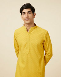 Manyavar Men Mustard Yellow Chikankari Kurta Pajama