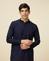 Navy Blue Self Design Kurta Pajama