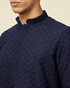 Manyavar Men Navy Blue Self Design Kurta Pajama
