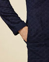 Manyavar Men Navy Blue Self Design Kurta Pajama