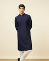 Manyavar Men Navy Blue Self Design Kurta Pajama