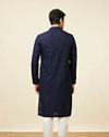 Manyavar Men Navy Blue Self Design Kurta Pajama