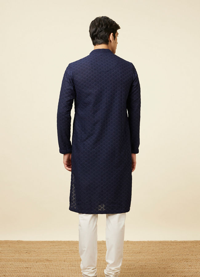 Navy Blue Self Design Kurta Pajama image number 5