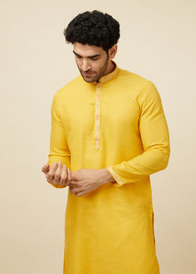 Manyavar Men Yellow Self Woven Kurta Pajama Set
