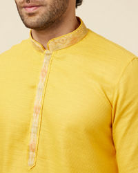 Manyavar Men Yellow Self Woven Kurta Pajama Set