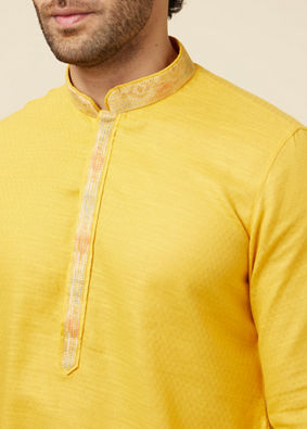 Manyavar Men Yellow Self Woven Kurta Pajama Set