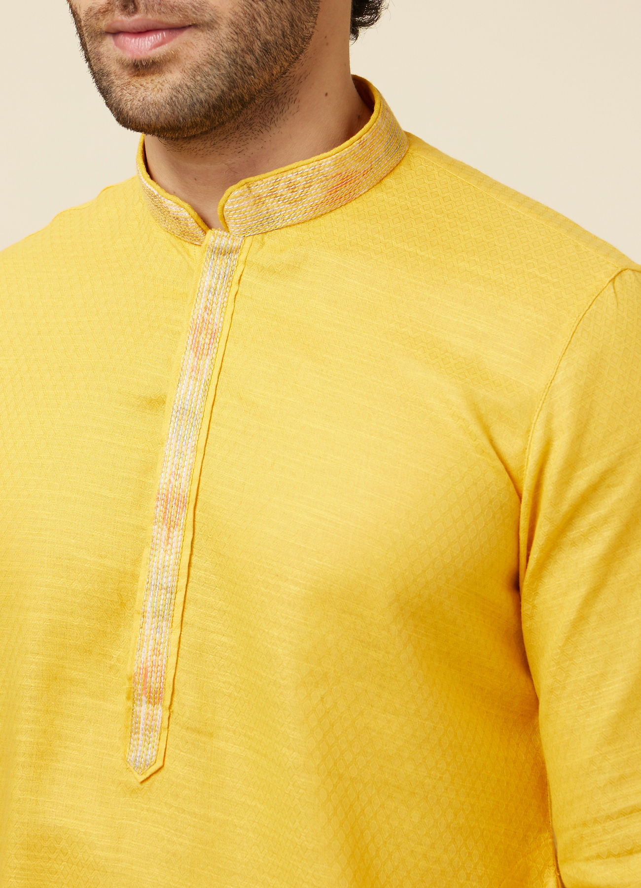 Manyavar Men Yellow Self Woven Kurta Pajama Set