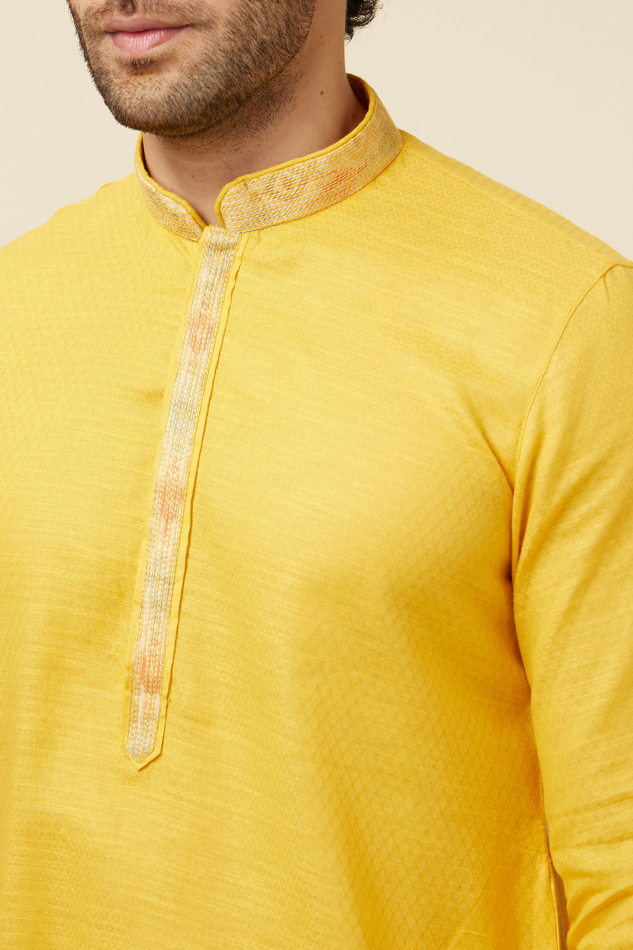 Yellow Self Woven Kurta Pajama Set image number 1