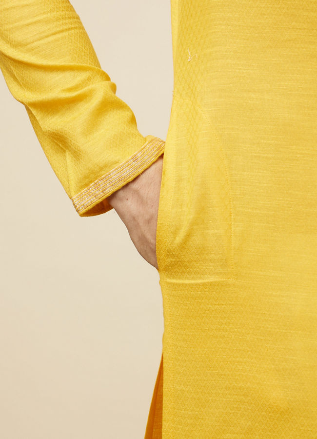 Yellow Self Woven Kurta Pajama Set image number 3