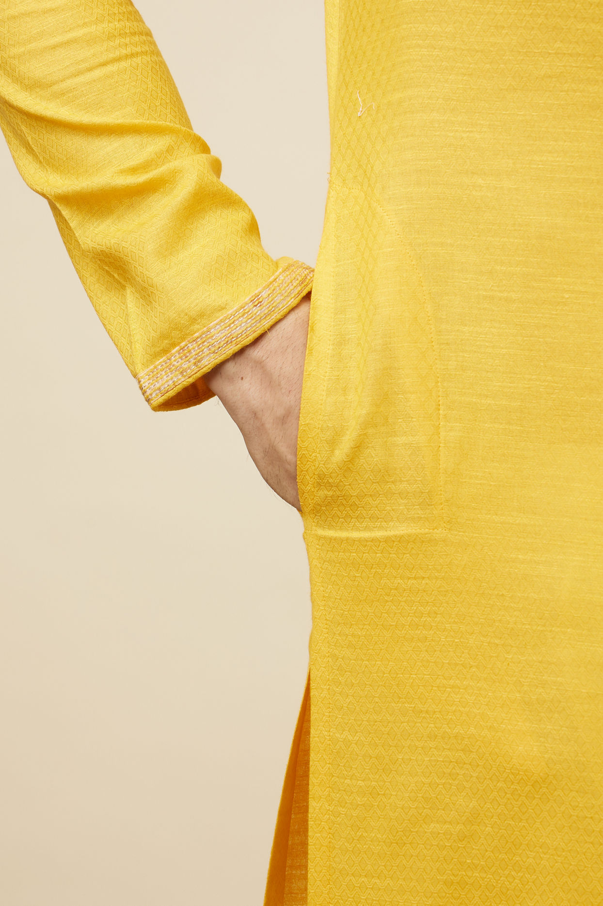 Yellow Self Woven Kurta Pajama Set image number 3