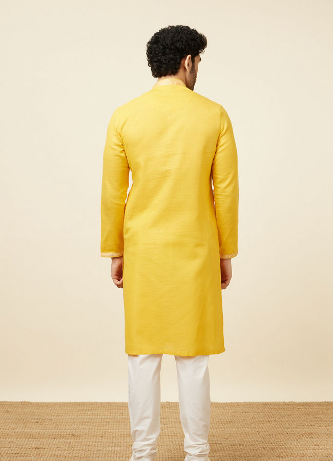 Yellow Self Woven Kurta Pajama Set image number 5