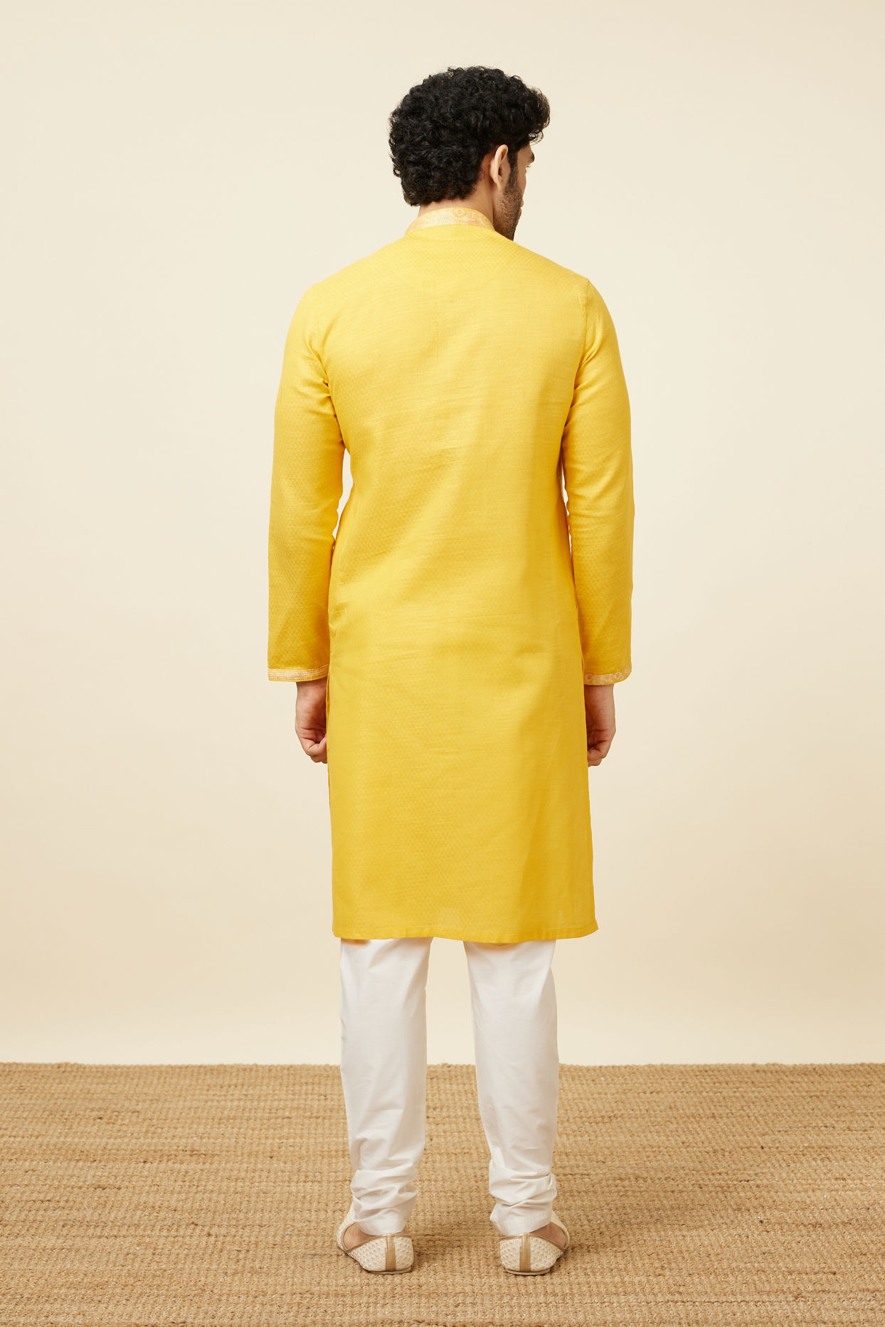 Yellow Self Woven Kurta Pajama Set image number 5