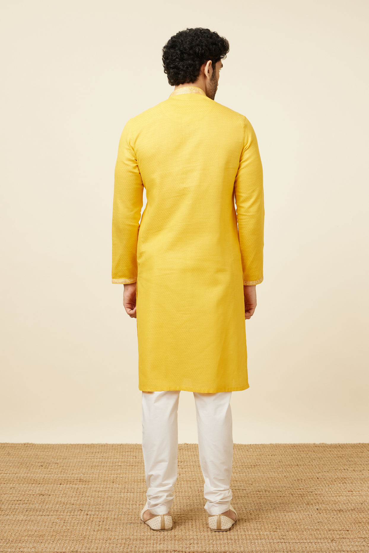 Manyavar Men Yellow Self Woven Kurta Pajama Set