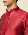 Manyavar Men Ruby Red Self Design Kurta Pajama