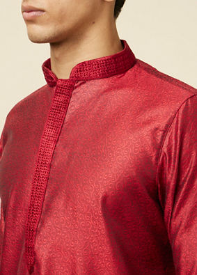 Ruby Red Self Design Kurta Pajama image number 1