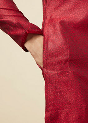 Ruby Red Self Design Kurta Pajama image number 3