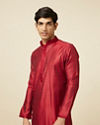 alt message - Manyavar Men Ruby Red Self Design Kurta Pajama image number 0