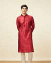 Manyavar Men Ruby Red Self Design Kurta Pajama