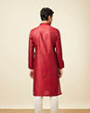 Manyavar Men Ruby Red Self Design Kurta Pajama