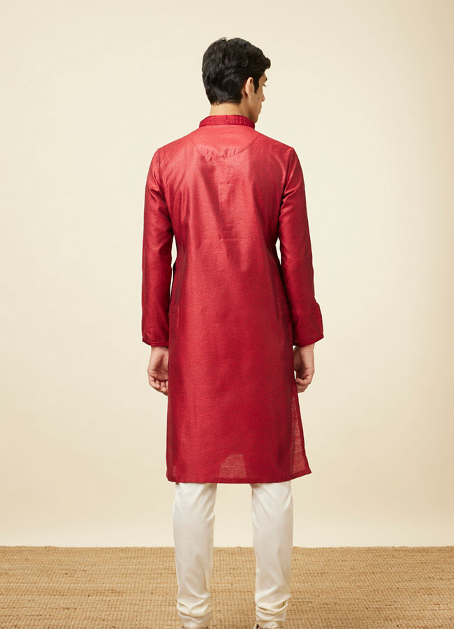 Ruby Red Self Design Kurta Pajama image number 5