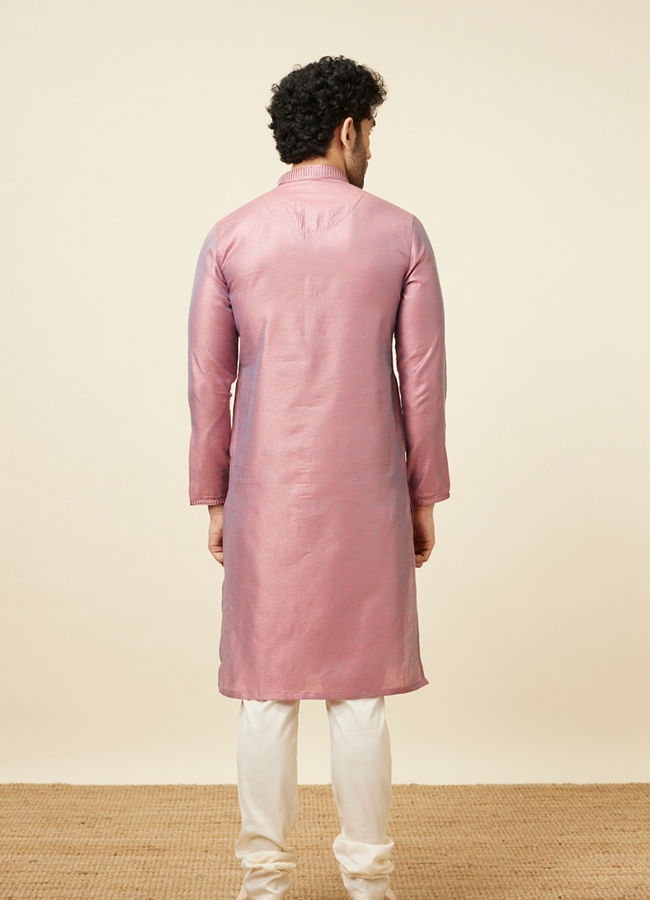 alt message - Manyavar Men Carnation Pink Self Design Kurta Pajama image number 5