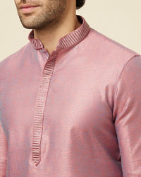 Manyavar Men Carnation Pink Self Design Kurta Pajama