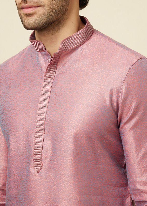 Manyavar Men Carnation Pink Self Design Kurta Pajama