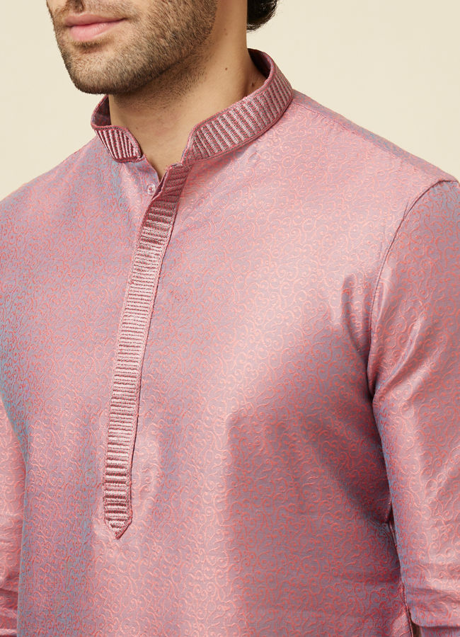 Carnation Pink Self Design Kurta Pajama image number 1