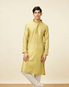 Manyavar Men Light Yellow Self Design Kurta Set