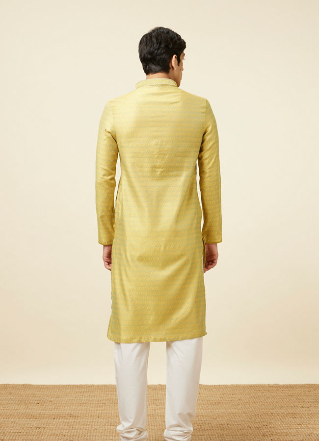 Manyavar Men Light Yellow Self Design Kurta Set