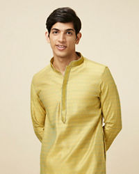 Manyavar Men Light Yellow Self Design Kurta Set