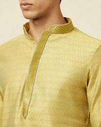 Manyavar Men Light Yellow Self Design Kurta Set