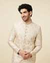 alt message - Manyavar Men Plush Cream Color Sherwani Set image number 0