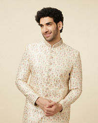 Manyavar Men Plush Cream Color Sherwani Set