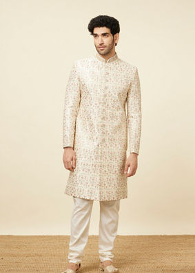 Plush Cream Color Sherwani Set image number 3