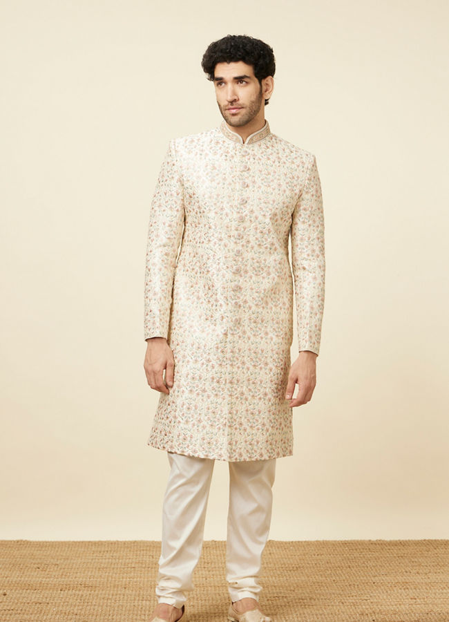 Manyavar Men Plush Cream Color Sherwani Set