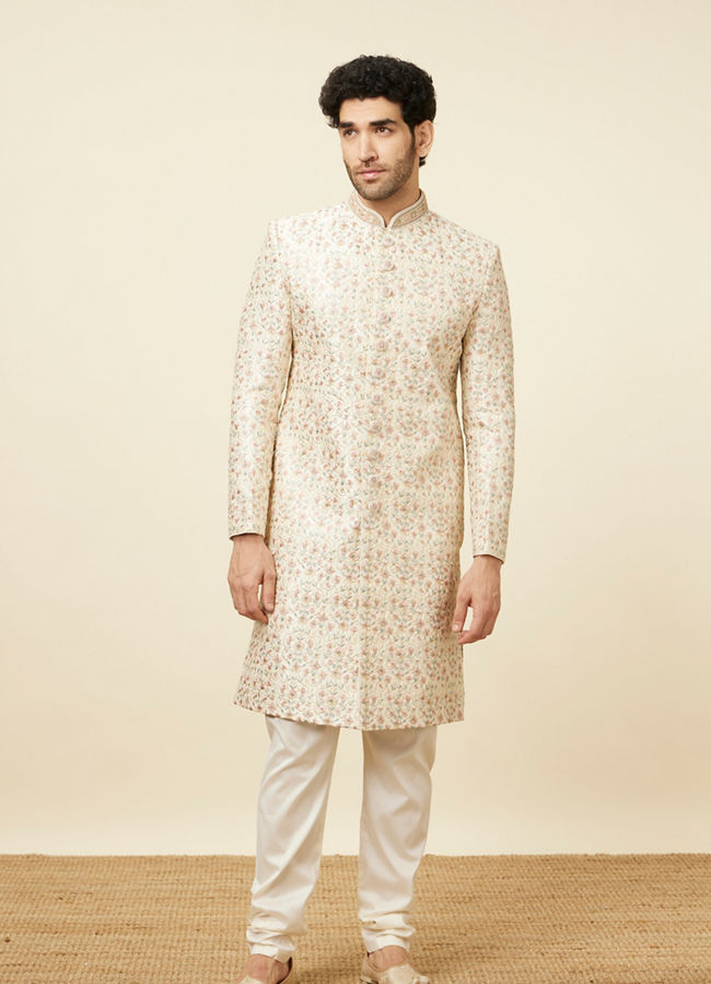 Plush Cream Color Sherwani Set image number 3