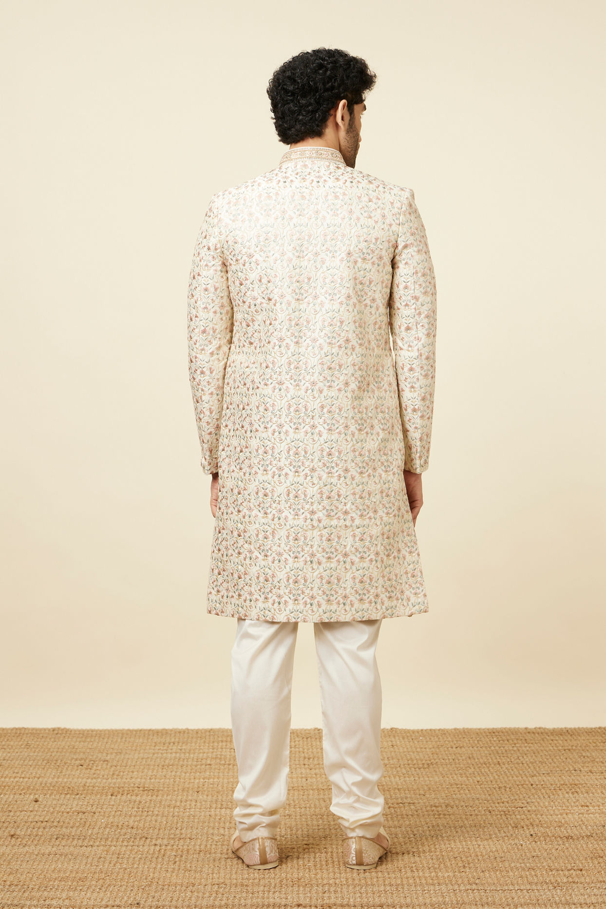 Manyavar Men Plush Cream Color Sherwani Set