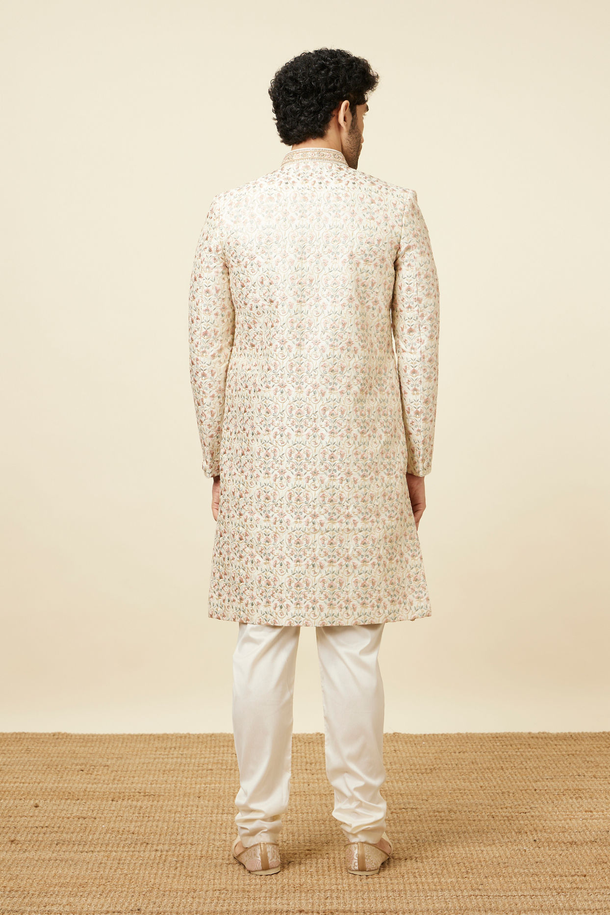 alt message - Manyavar Men Plush Cream Color Sherwani Set image number 5