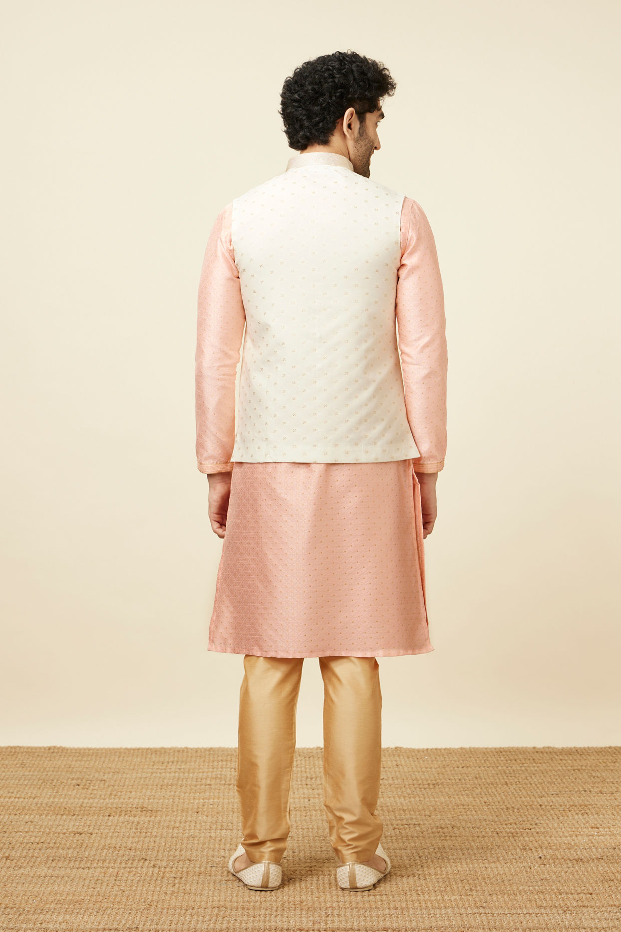 Manyavar Men Off White Boota Print Nehru Jacket