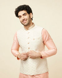 Manyavar Men Off White Boota Print Nehru Jacket