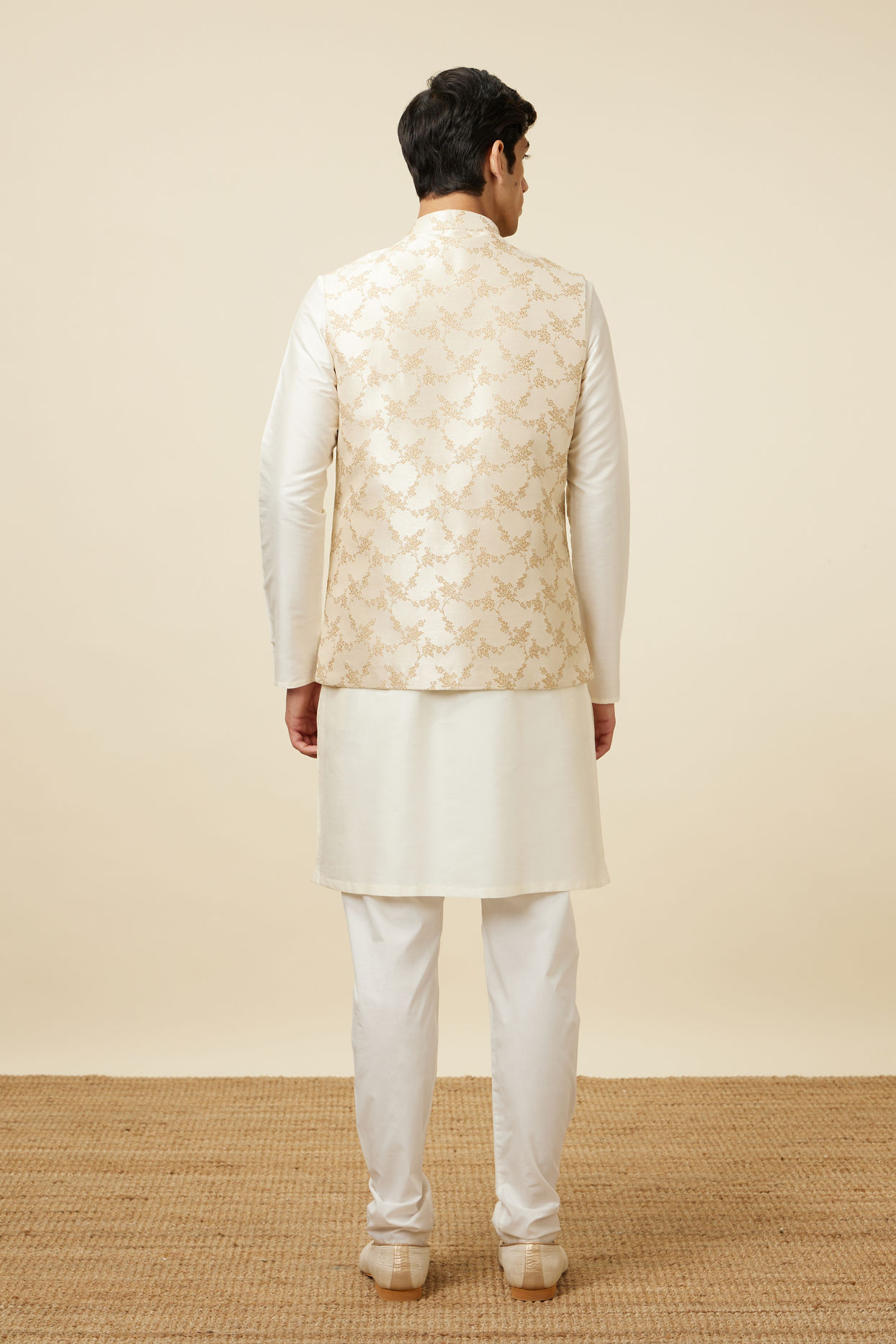 Manyavar Men Seashell White Modi Jacket