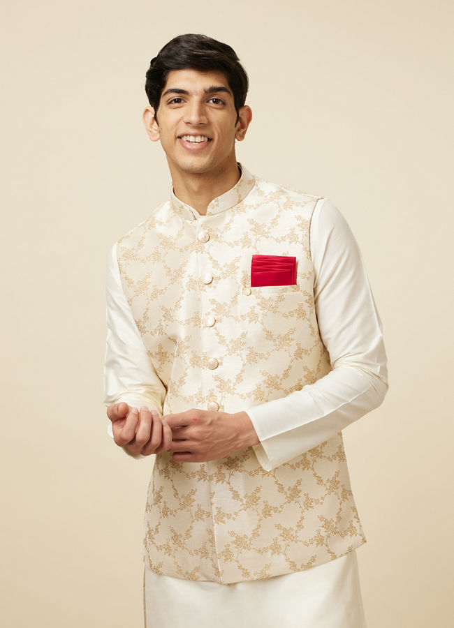 alt message - Manyavar Men Seashell White Modi Jacket image number 0