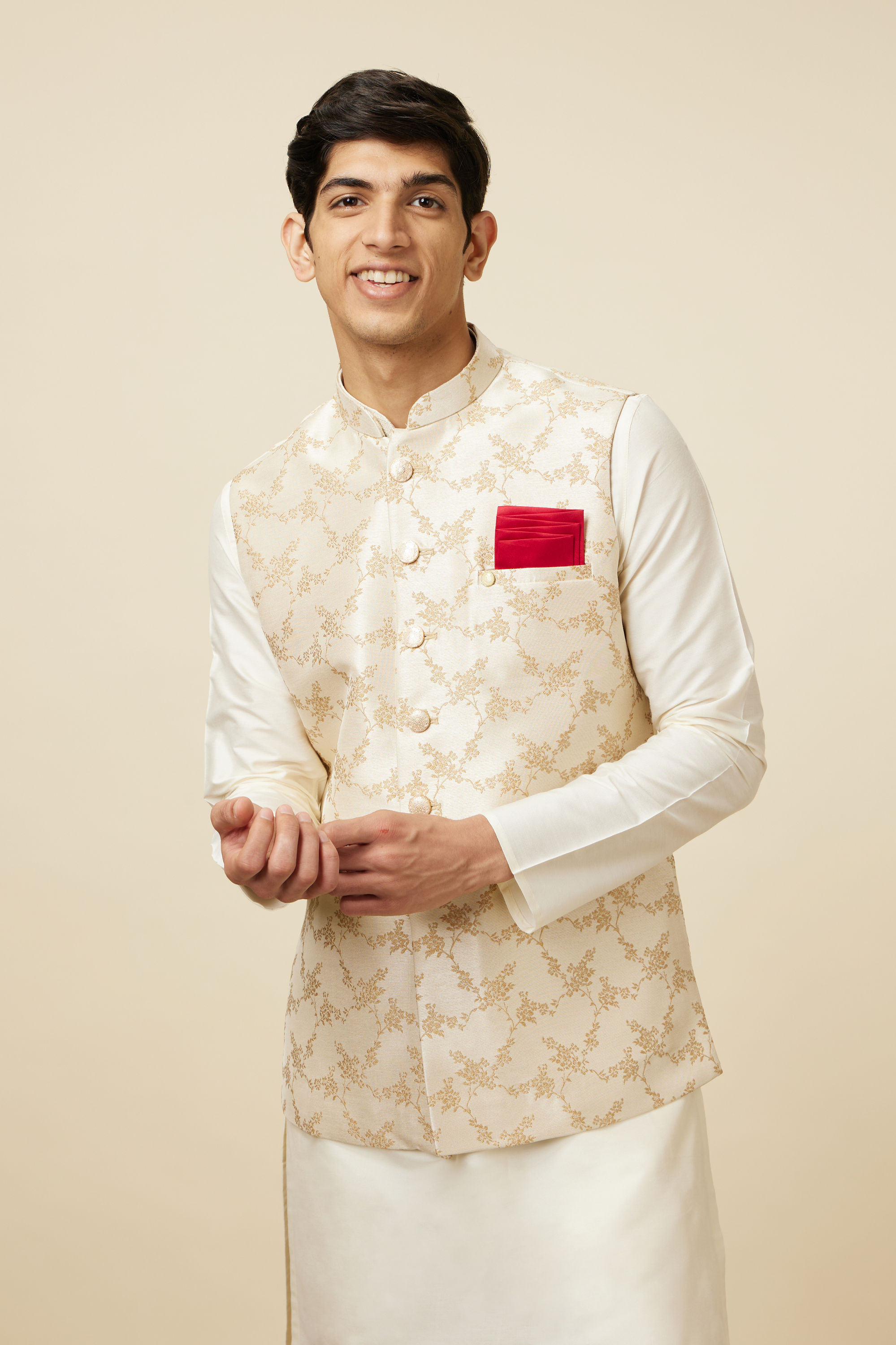 Manyavar Men Seashell White Modi Jacket