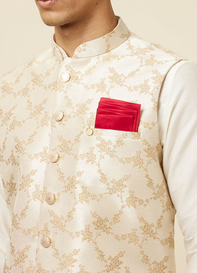 alt message - Manyavar Men Seashell White Modi Jacket image number 1