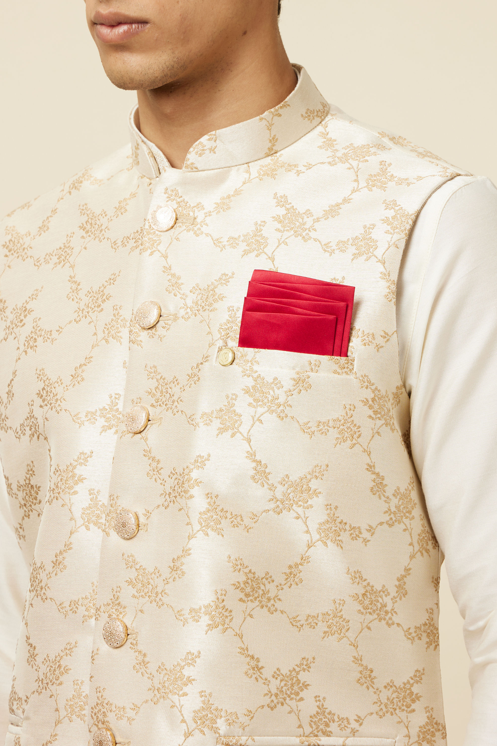 Manyavar Men Seashell White Modi Jacket