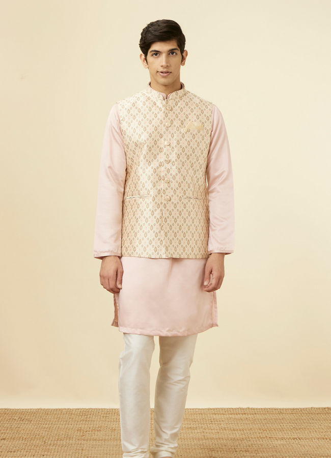 alt message - Manyavar Men Beige Jacket With All Over Motifs image number 2