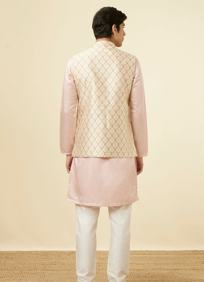 alt message - Manyavar Men Beige Jacket With All Over Motifs image number 3