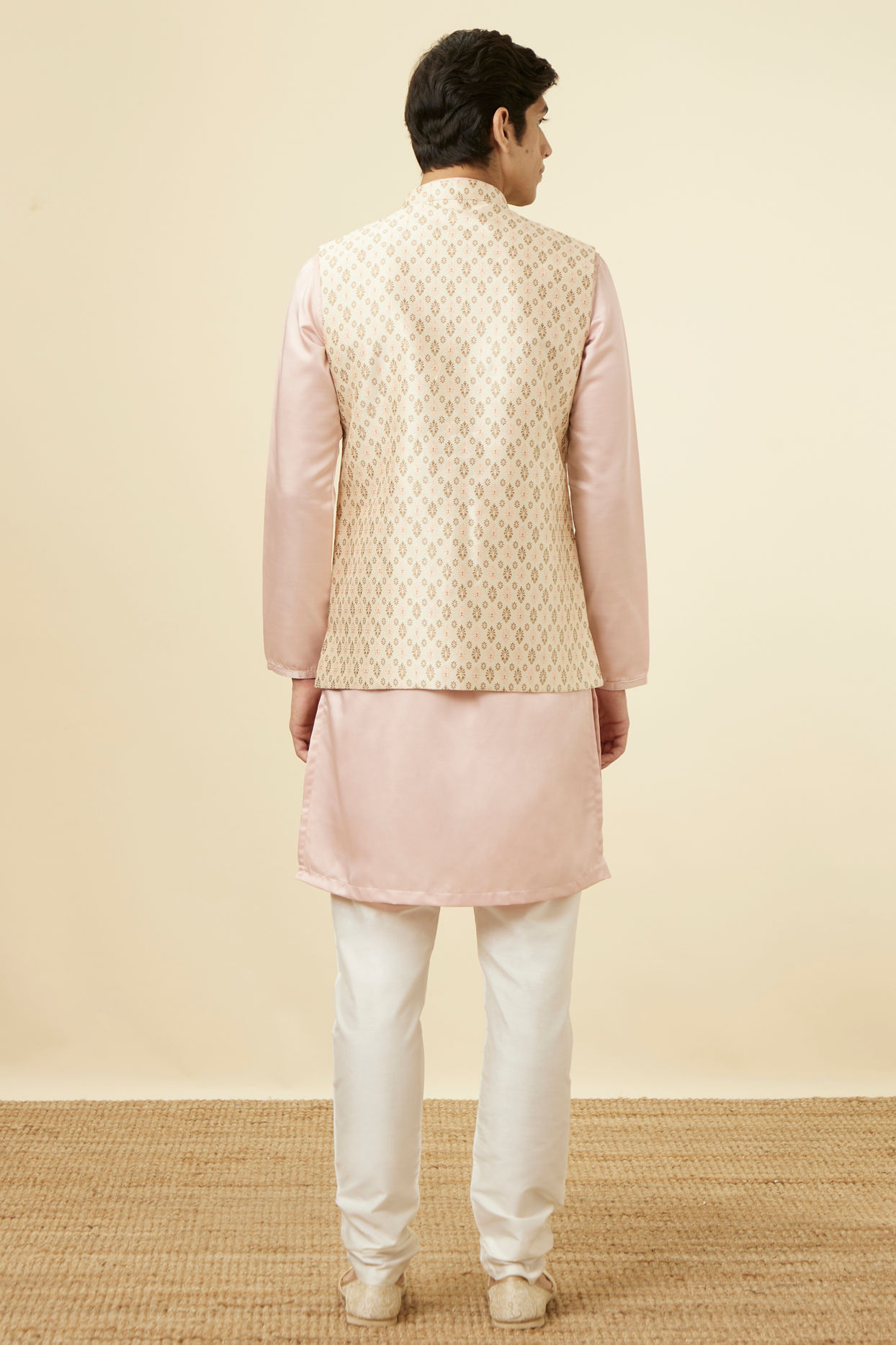 alt message - Manyavar Men Beige Jacket With All Over Motifs image number 3